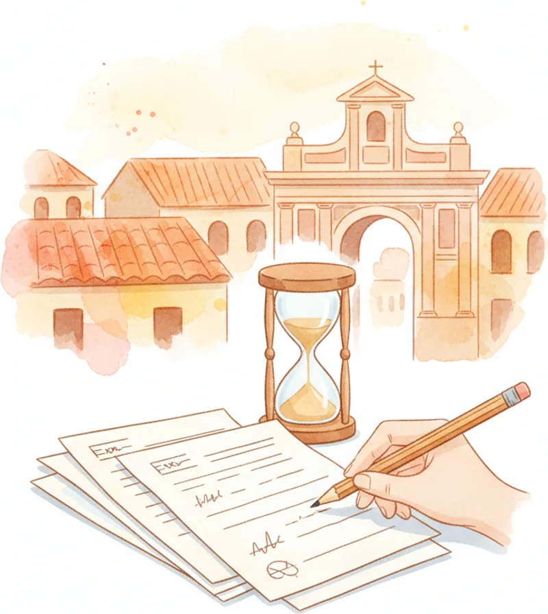 Practice exam papers with a timer and red pen — DELE A2 mock preview