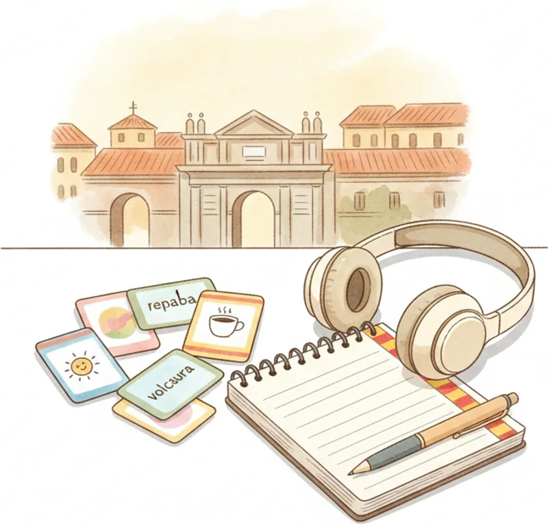 Colorful Spanish vocabulary flashcards spread on a desk — DELE A2 1000 essential words Colorful Spanish vocabulary flashcards spread on a desk — DELE A2 1000 essential words